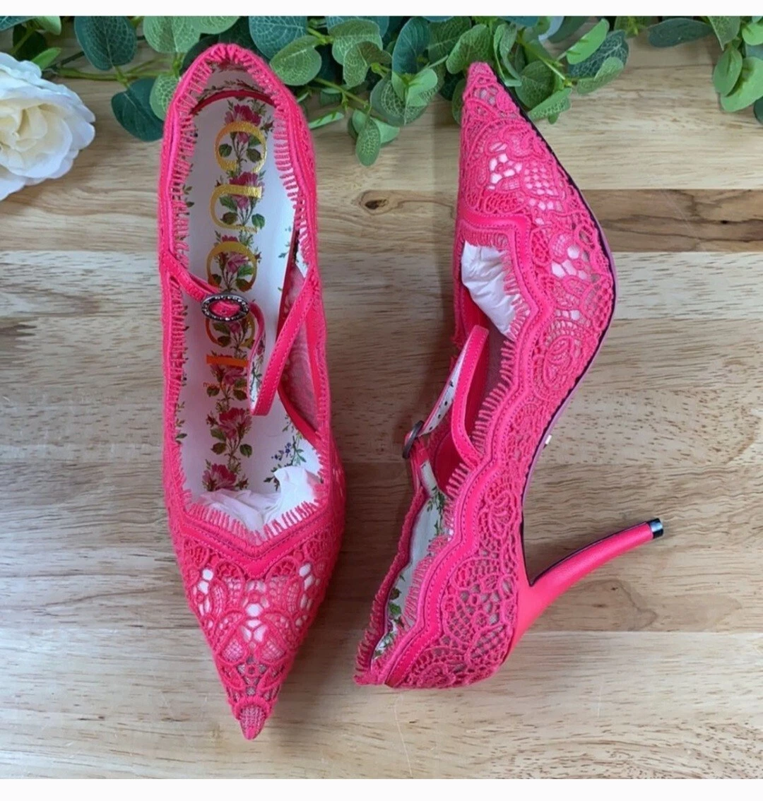 NEUF DANS SA BOITE Authentique Escarpins Gucci Virginia Rose Motif Dentelle Talons Hauts 41