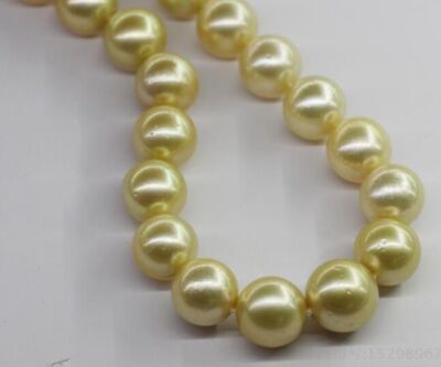 Huge 17"11-14mm Natural South Sea Genuine Gold Golden Round Pearl ...