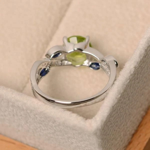 1.40Ct Round Peridot Blue Marquise Engagement Ring In Solid 925 Sterling Silver - Image 2 of 4