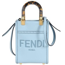 FENDI Sunshine Shopper Mini Handbag Leather 8BS051 Blue Shoulder B... GZl19km5