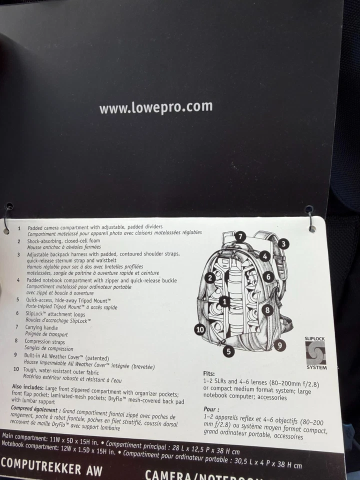 NEW!! Lowepro Computrekker Plus AW - Camera Backpack Bag Storage Case Adjustable - Image 4 of 4