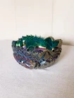 Vintage LE Smith Teal Green Carnival Glass Comet in the Stars Bowl