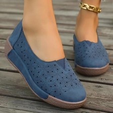 Women Genuine Leather Platform Loafers Comfort Wedge Slip On Casual Shoes