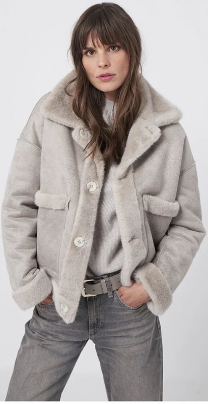 REPEAT Cashmere Brand Reversible Oversize Faux Fur/Sueded Teddy Jacket Gray Lux!