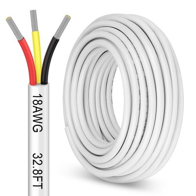 32.8FT 18 Gauge 3 Conductor Electrical Wire,18/3 Stranded Tinned Copper Low V...