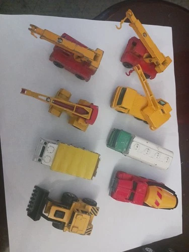 Lot Of 8 Vintage Matchbox Lesney Cranes Cement Truck Dozer Petro Tanker Etc.