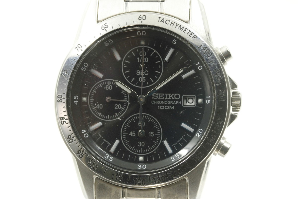 SEIKO 7T92-0DW0 Chronograph Watch 100m Quartz Mens Black From
