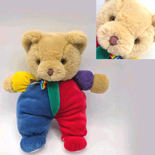 Eden Teddy Bear Color Block Plush Velour Vtg Primary Colors Rainbow Bow 13" EUC