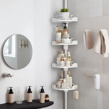 360° Rotating Corner Shower Caddy Tension Pole Organizer - 4-Tier Adjustable ...