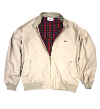 Vintage Izod Lacoste Harrington Plaid Lined Full Zip Jacket Mens Medium 90s Tan