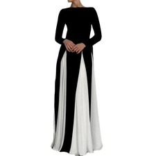 New Women's Contrast Color Long Sleeve Dress Casual Loose Fit Spring Dress