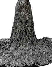 Silver Stretch Sequin 4 way Black Mesh Lace Fabric 54 width sold by the Yard