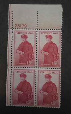 Scott FA1 15¢ Certified Mail Stamp Plate Block MNH OG Unused T16755