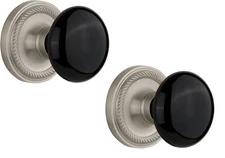 Nostalgic Warehouse Rope Rosette Black Porcelain Knob Double Dummy Satin Nickel