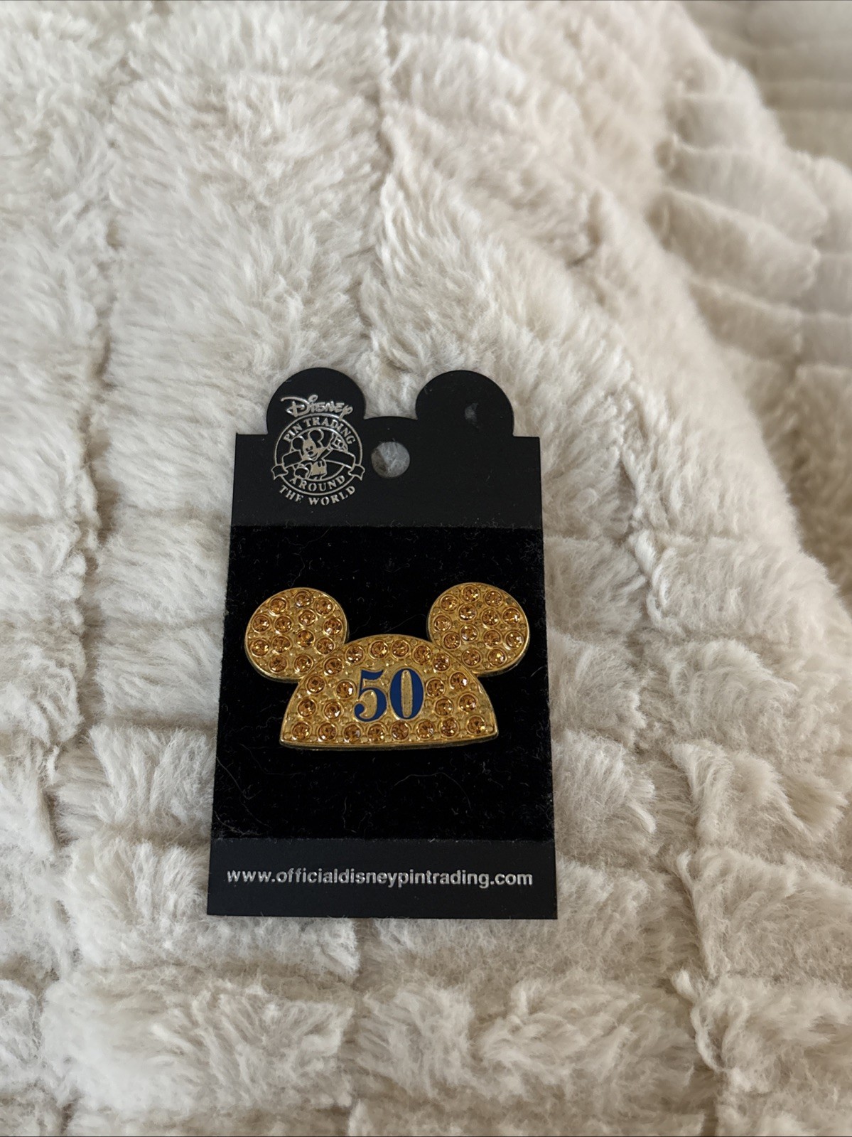 Disney Mickey Ears 50 Happiest Celebration on Earth 50th Pin Gold Tone Jeweled