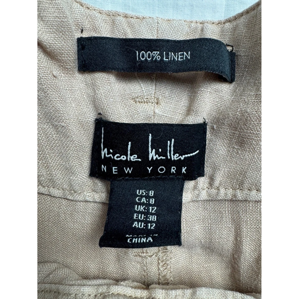 Calça feminina Nicole Miller New York de linho perna larga com cinto cintura alta tamanho 8 - Imagem 3 de 4