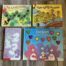 Lot of 4 Children's Board Books COUNTING Numbers ~ Care Bears Monkeys Ladybugs