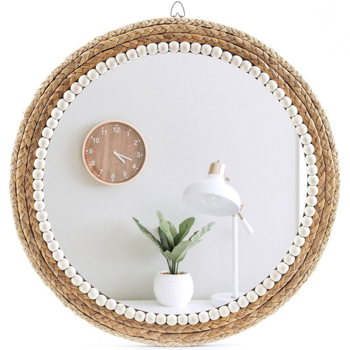 18 Inch Boho Wall Mounted MirrorDecorative Round Rattan Hanging Wall MirrorSuita