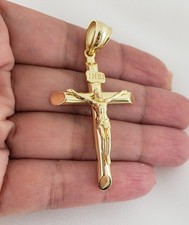 Men 925 Sterling Silver 14K Gold Plated Jesus Christ Crucifix Cross Pendant