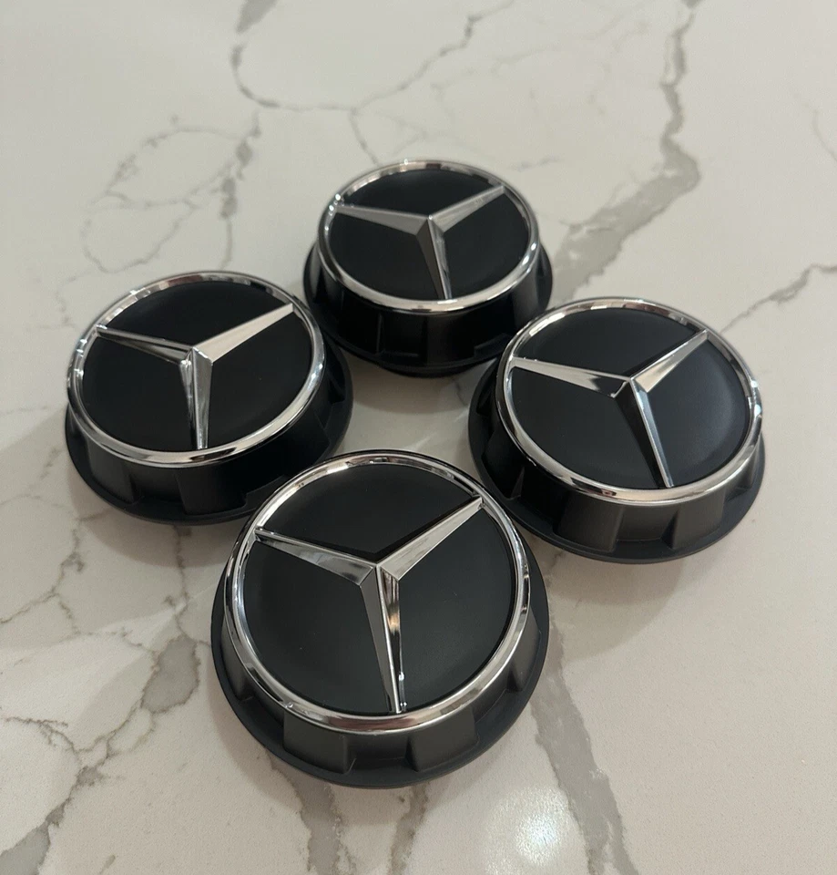 4pcs Mercedes Benz C63s E63s CLS63s AMG 60mm Black Chrome Center Caps Screw On - Image 3 of 4