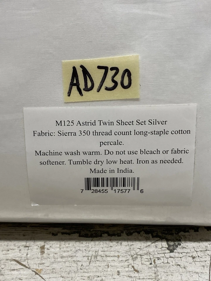 Matouk Astrid 350TC Percale Cotton Twin 3-Pcs. Sheet Set White /Silver $545 - Image 4 of 4