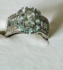 Striking Blue Aquamarine BBJ 925 Sterling Silver Handmade Cluster Ring Size 8