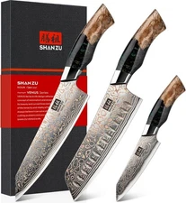 Damascus Knife Set, Copper & Damascus Steel Japanese Kitchen Knives, High Carbon