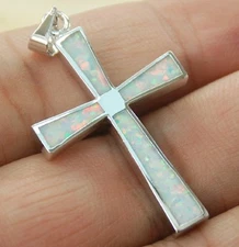 Attractive Cross White fire opal gemstone silver pendant P10365