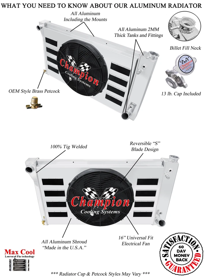 KR 2 Row Radiator 28",16" Fan,Flap Shroud-1967,1969-1972 Chevrolet C/K Series V8 - Image 3 of 4
