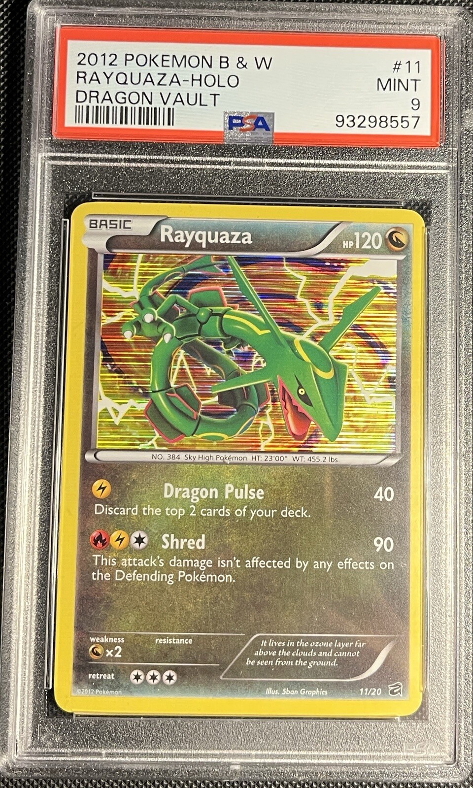 PSA 9 MINT Rayquaza 11/20 HOLO Dragon Vault Pokemon Card Black & White Low Pop