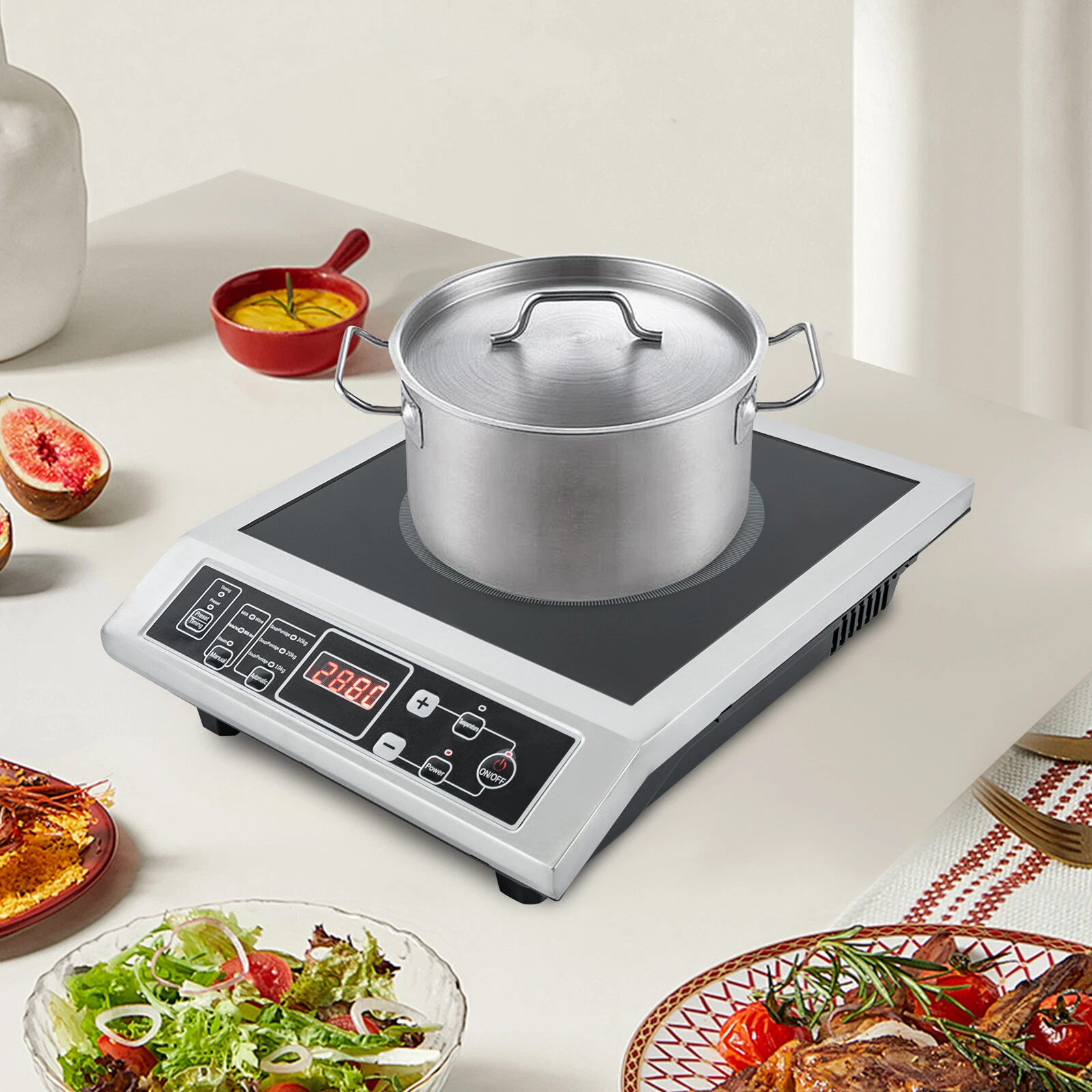 12" Induction Cooker Electric Induction Cooktop 1Burner 8 Level Adjustable 3500W