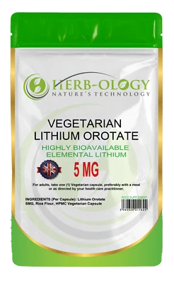 Lithium Orotate 5mg Capsules Supplement UK Seller Vegetarian Friendly Herb-ology