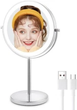 Rechargeable 8'' Lighted 1X/10X Magnifying Table Top Makeup Mirror Chrome Finish