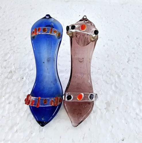Set Of 2 Vintage Art Glass Blown Glass High Heel Miniature Shoes - Picture 5 of 9