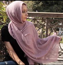 Cotton Blend Viscose Maxi with Pearl Crinkle Hijab Scarf Soft