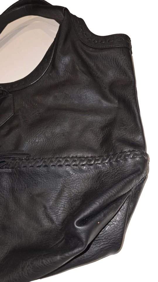 Big Buddha Black Hobo Tote Bag Vegan Leather Fringe Boho Hippie XL Shoulder Bag - Image 2 of 4