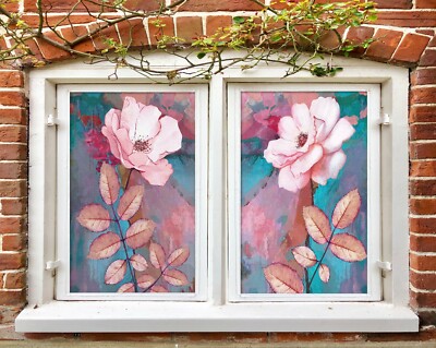 3D Pink Flower 1715NAO Window Film Print Sticker Cling Stained Glass UV Block Fa