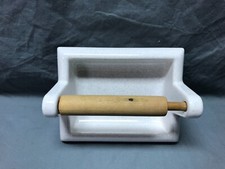 Vintage Porcelain Toilet Paper Tissue Holder Tile White Grey Speckled 49-24B