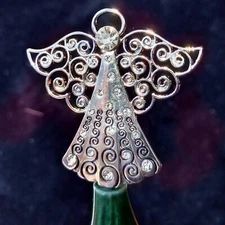 Silvertone Angel Star Topper with Faceted Rhinestones for Ceramic Christmas Tree