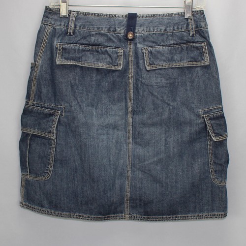 Falda de Jean Merona Denim Talla 2 Cuerdas Corbata Botones Frontal Frontal Trasero Bolsillos Laterales - Imagen 2 de 9