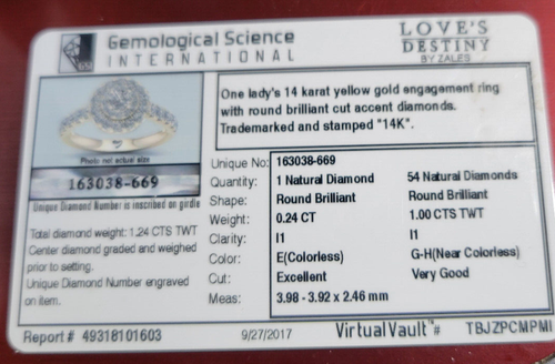 Love's Destiny by Zales 14k Yellow Gold 1.24 CTW Diamond Ring Size 5.5~ - Picture 4 of 7