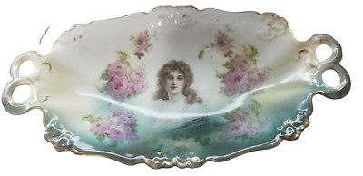 ANTIQUE ROSENTHAL R/C BAVARIA PENSE LADY VICTORIAN ROSE FINGER PAINTED PLATTER