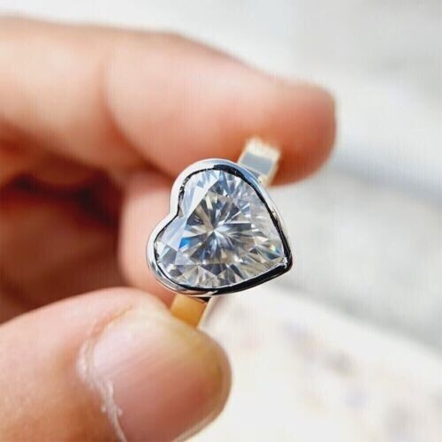 3Ct Heart Cut Moissanite Women's Solitaire Wedding Ring 14k Two Tone Gold Plated