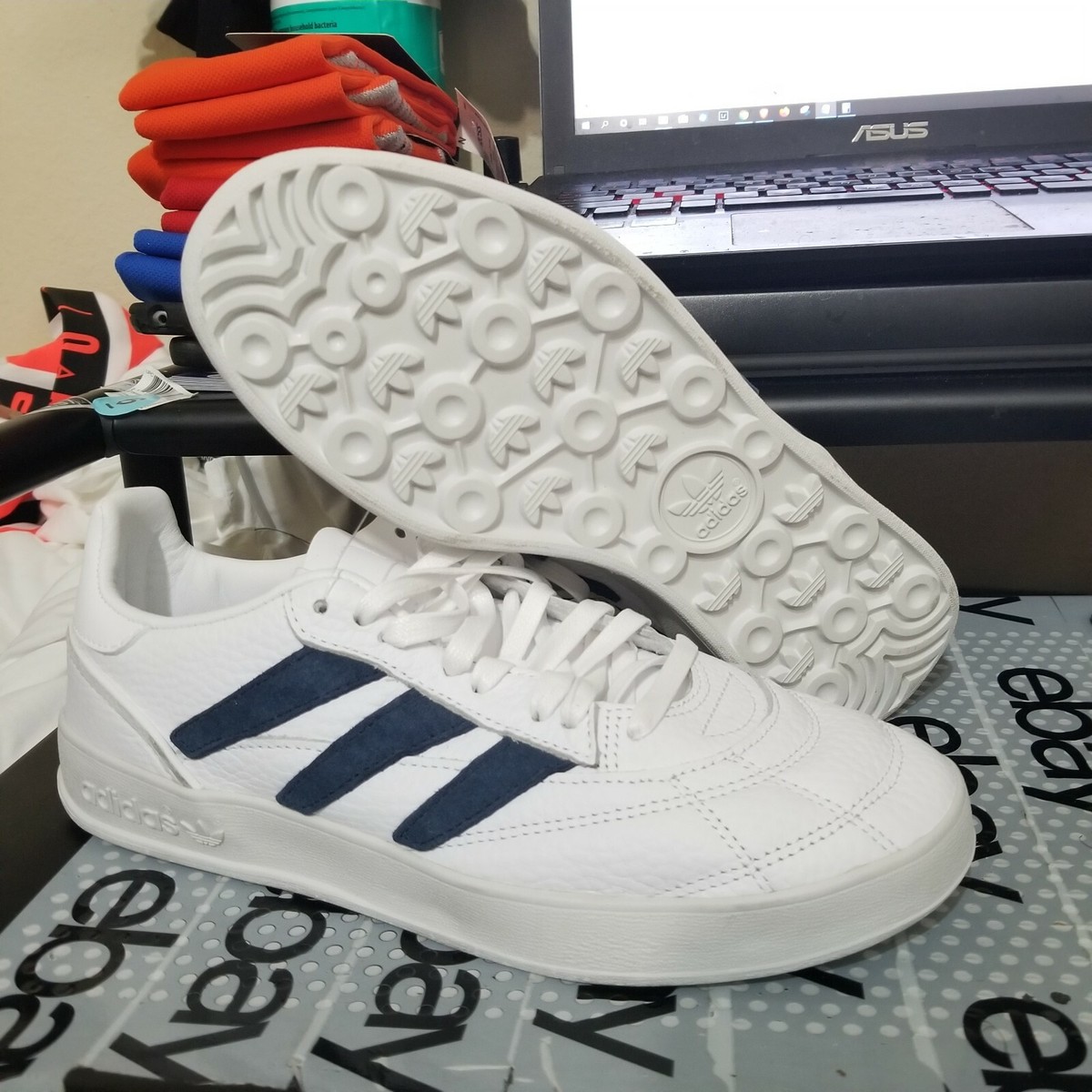 Adidas Sobakov Leather Soccer Sneaker Trainer White Navy 