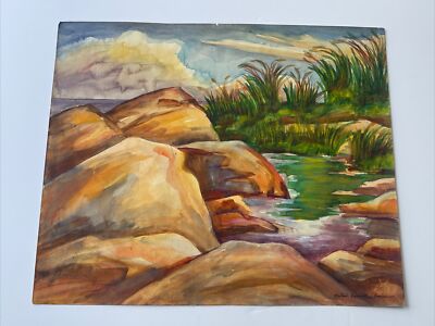 Matene Rachotes Cain Painting Wpa Era Regionalism COASTAL Landscape antique