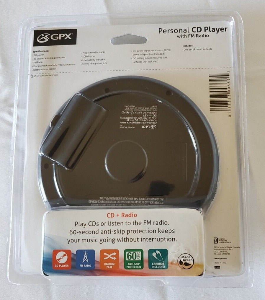 GPX PC332B Portable CD Player with Anti-Skip Protection, FM Radio and Stereo New