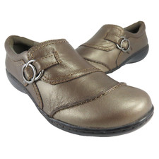 Clarks ASHLAND INDIGO Loafer Moccasin Womens Size 7M Pewter Leather Slip-On Flat