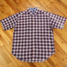 Vintage Tommy Hilfiger Men's Large Lion Crest Plaid Collared S/S Button Up