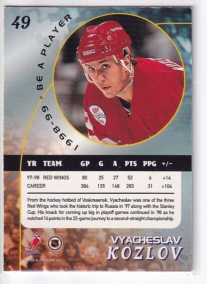 1998-99 In the Game Be a Player #49 Vyacheslav Kozlov Detroit Red Wings - Image 2 of 2