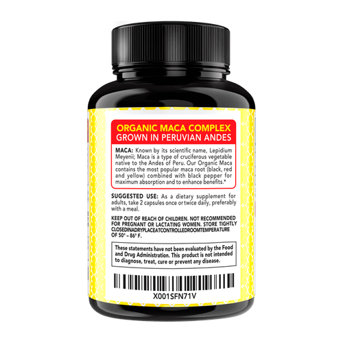 Organic Maca Root Capsules Black, Yellow, Red Strongest 1500 mg